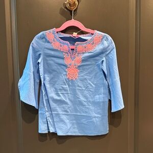Lilly Pulitzer Blue Blouse with Pink Embroidery